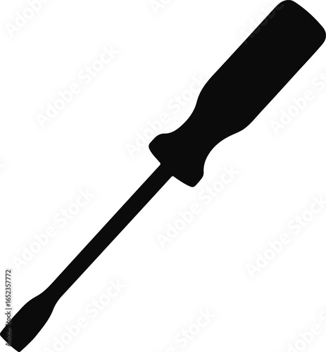 Black silhouette of a screwdriver with a black handle and metal shaft on a white background tool hardware vector EPS file download