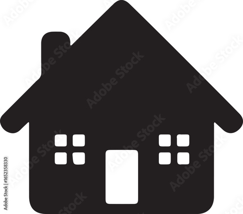 Black silhouette of a simple house with a door and windows on a white background home building vector EPS file download