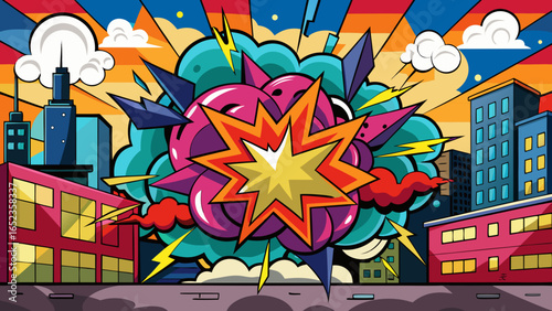 street art vector wityh Colorful background in comic style explosion mural on urban wall