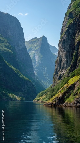 Scenic fjord view with mountains and calm waters