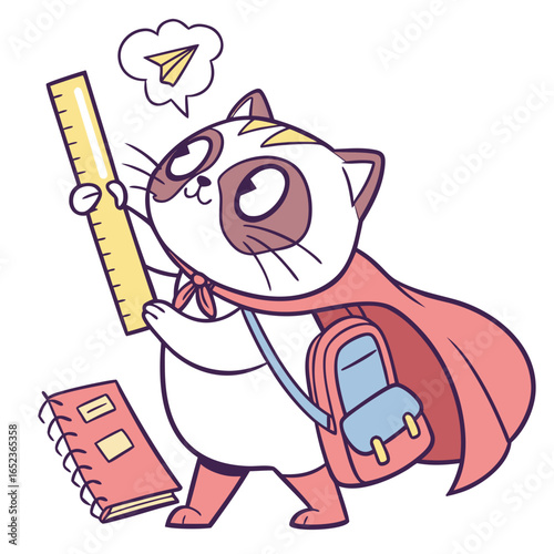 SVG art: A Bashful Grumpy Cat in a Back to school vibe with wearing a cape, tinted with Chalkboard Fun tones