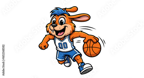 happy bunny basketball mascot transparent background vector illustration