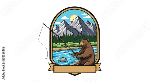 grizzly fishing transparent vector badge for outdoors branding