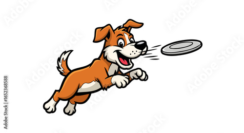happy dog catching frisbee transparent background vector illustration
