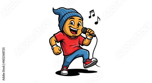 happy singing boy cartoon transparent background vector illustration
