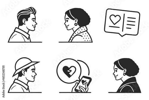 Online dating application and social media message isolated on white background