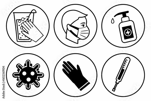 Hand drawn vector illustration of hygiene and protection related objects