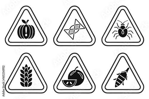 Hand drawn vector illustration of food allergy warning signs isolated on white background