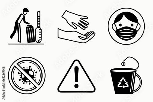 Collection of safety and health icons isolated on white background