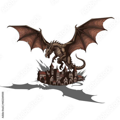 majestic dragon attacking city transparent background vector illustration