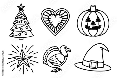 Holiday and seasonal icons isolated on white background in vector format