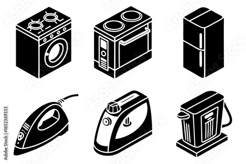 Isometric illustration of home appliances isolated on white background