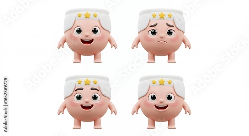 Cute cartoon characters pink round figures