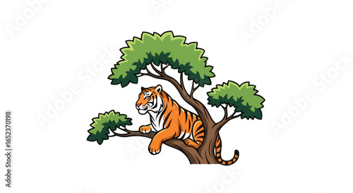 majestic tiger in tree transparent background vector illustration