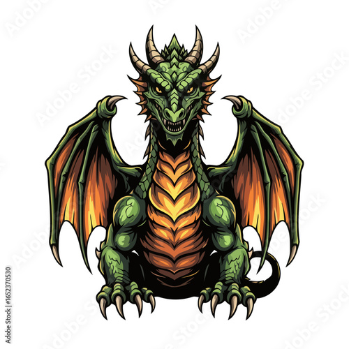 mighty green dragon transparent background vector illustration for fantasy projects