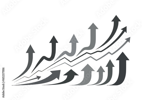 Multiple upward-pointing arrows indicating financial growth and business progress.