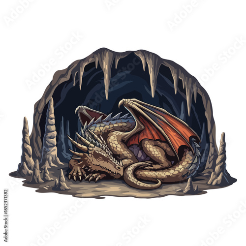 sleeping dragon cave vector illustration transparent background for design projects