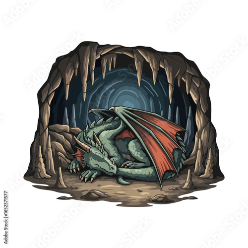 sleeping dragon cave transparent vector illustration for fantasy designs