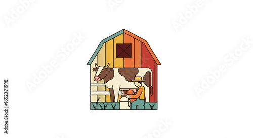 transparent background illustration farmer milking cow in barn perfect for design projects