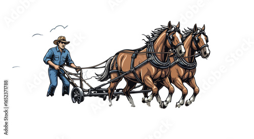 transparent background vector farmer with horsedrawn plow illustration