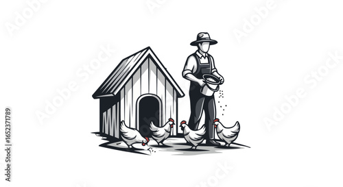 transparent background vector farmer feeding chickens by coop