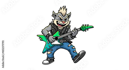 transparent background rocker wolf playing electric guitar vector illustration