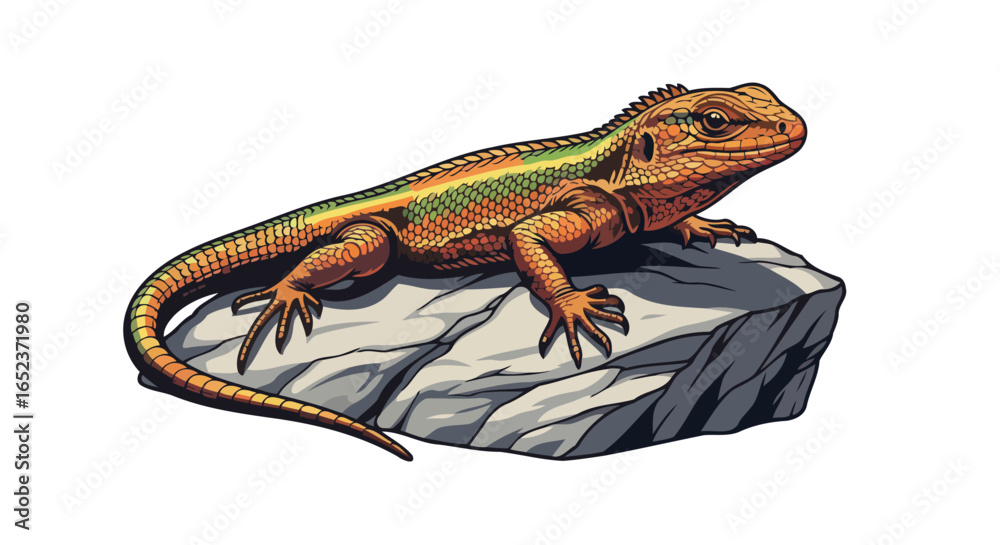 Obraz premium vibrant lizard on rock transparent background for design projects