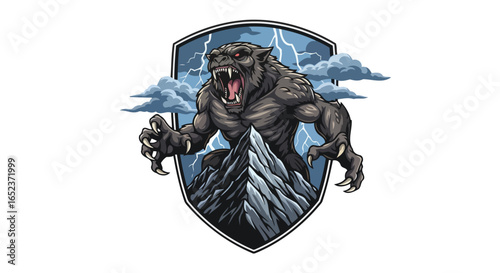 werewolf on mountain peak transparent background vector illustration