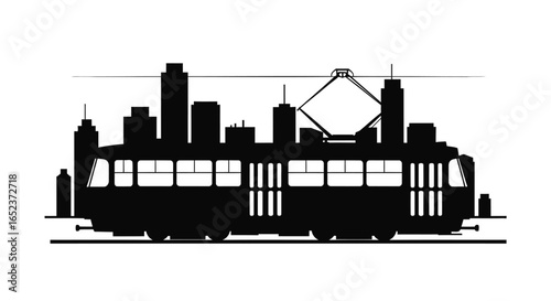 city tram silhouette transparent background vector illustration
