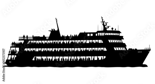 crowded passenger ship silhouette transparent background vector illustration