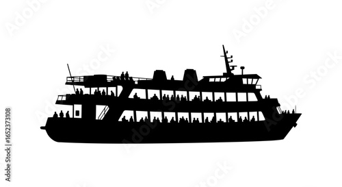 crowded passenger ferry boat silhouette transparent background vector