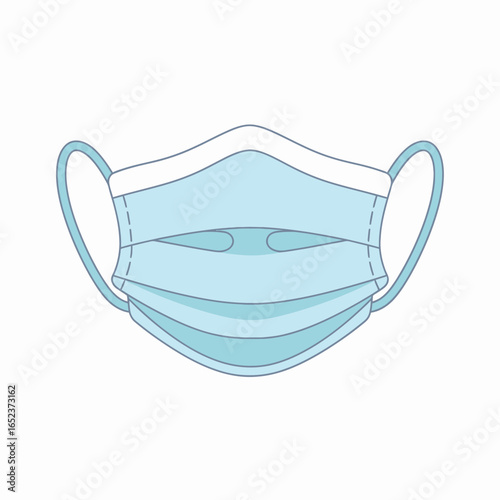A simple vector illustration of a light blue pleated medical face mask with ear loops on a white background.