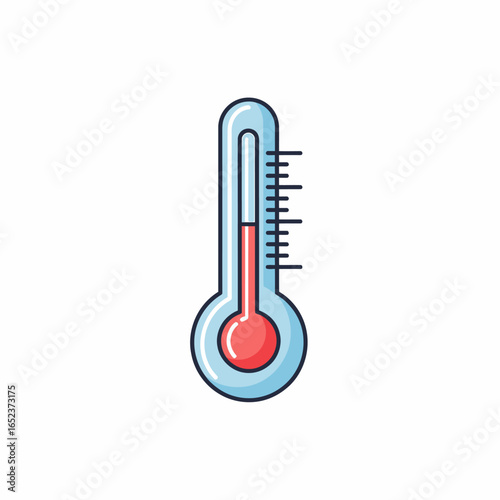 A colorful icon of a blue glass thermometer with red liquid measuring a moderate temperature, isolated on a white background.
