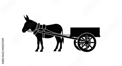donkey cart silhouette transparent background vector illustration