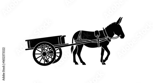 donkey cart silhouette transparent background vector illustration