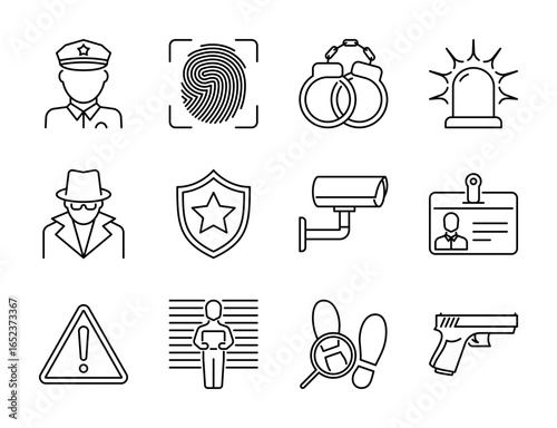 Police icon set in outline style