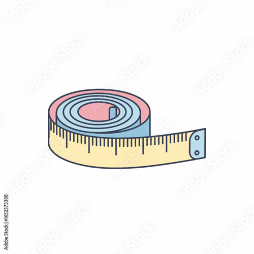 A coiled pastel-colored tailor's measuring tape illustration, isolated on a white background.