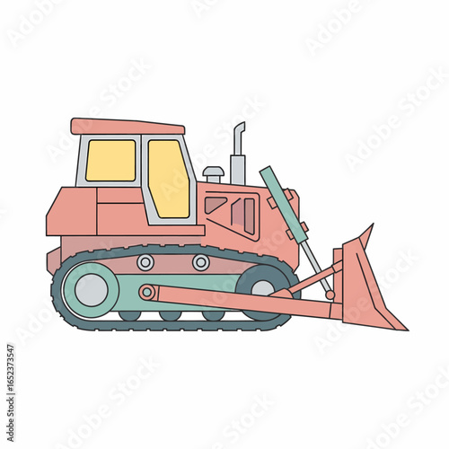 A colorful illustration of a red bulldozer with a green undercarriage, isolated on a white background.