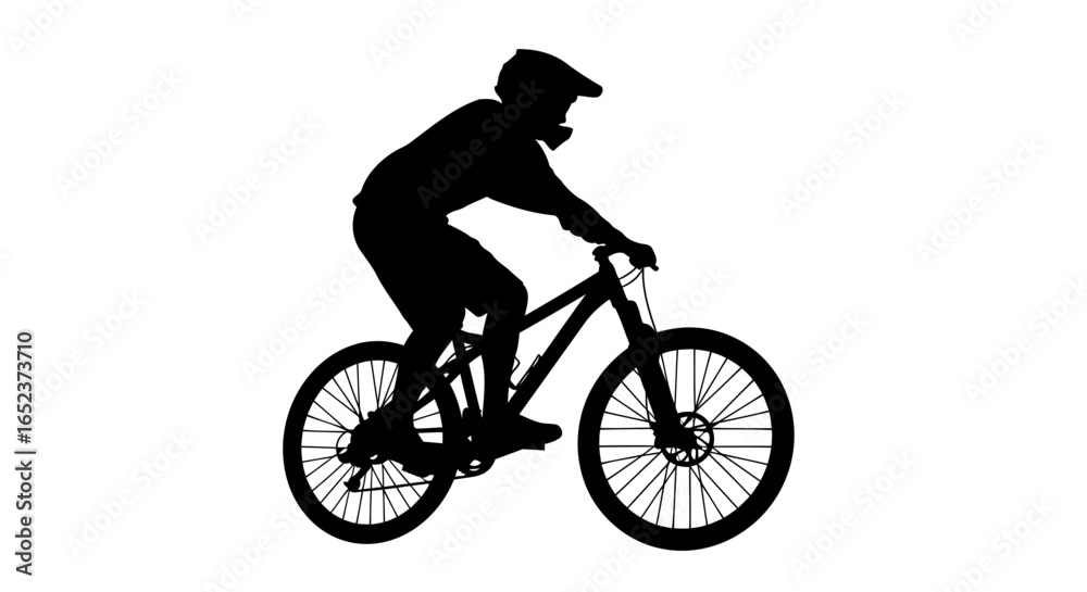 Obraz premium dynamic mountain biker silhouette transparent background vector illustration
