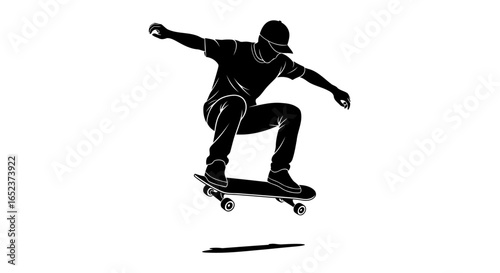 dynamic skateboarder silhouette transparent background vector illustration