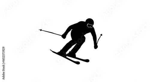 dynamic skier silhouette transparent background vector illustration for design projects