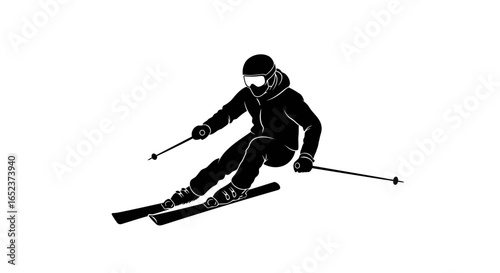 dynamic skier silhouette transparent background vector illustration