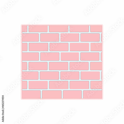 A simple graphic illustration of a pastel pink brick wall with white mortar, presented as a square texture or pattern on a white background.
