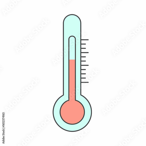 A simple cartoon illustration of a glass thermometer with red liquid indicating a moderate temperature.