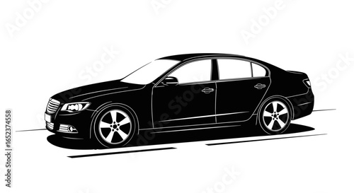 elegant black sedan silhouette transparent background vector illustration