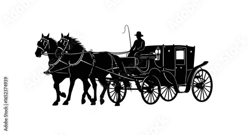 elegant horsedrawn carriage silhouette transparent background vector