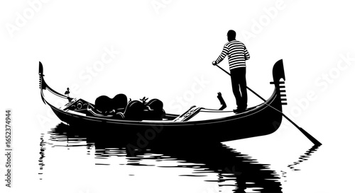 elegant gondola silhouette transparent background vector illustration