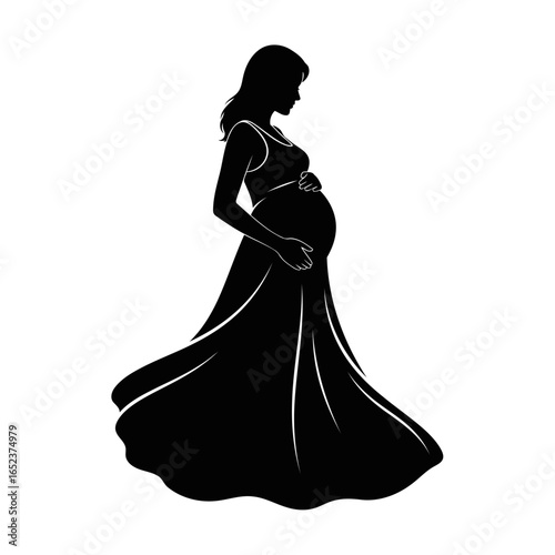 elegant pregnant woman silhouette transparent background vector illustration