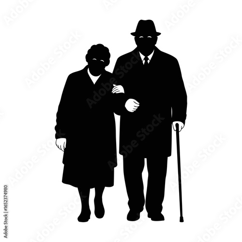 elegant senior couple walking a transparent vector illustration