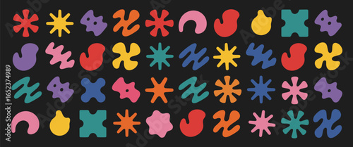A collection of 40 abstract colorful shapes on a white background pattern organic